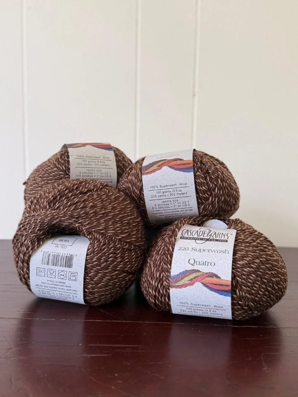 (4) Cascade 220 Superwash Quatro Yarn - Brown Bear, Same Dye Lot *discontinued*